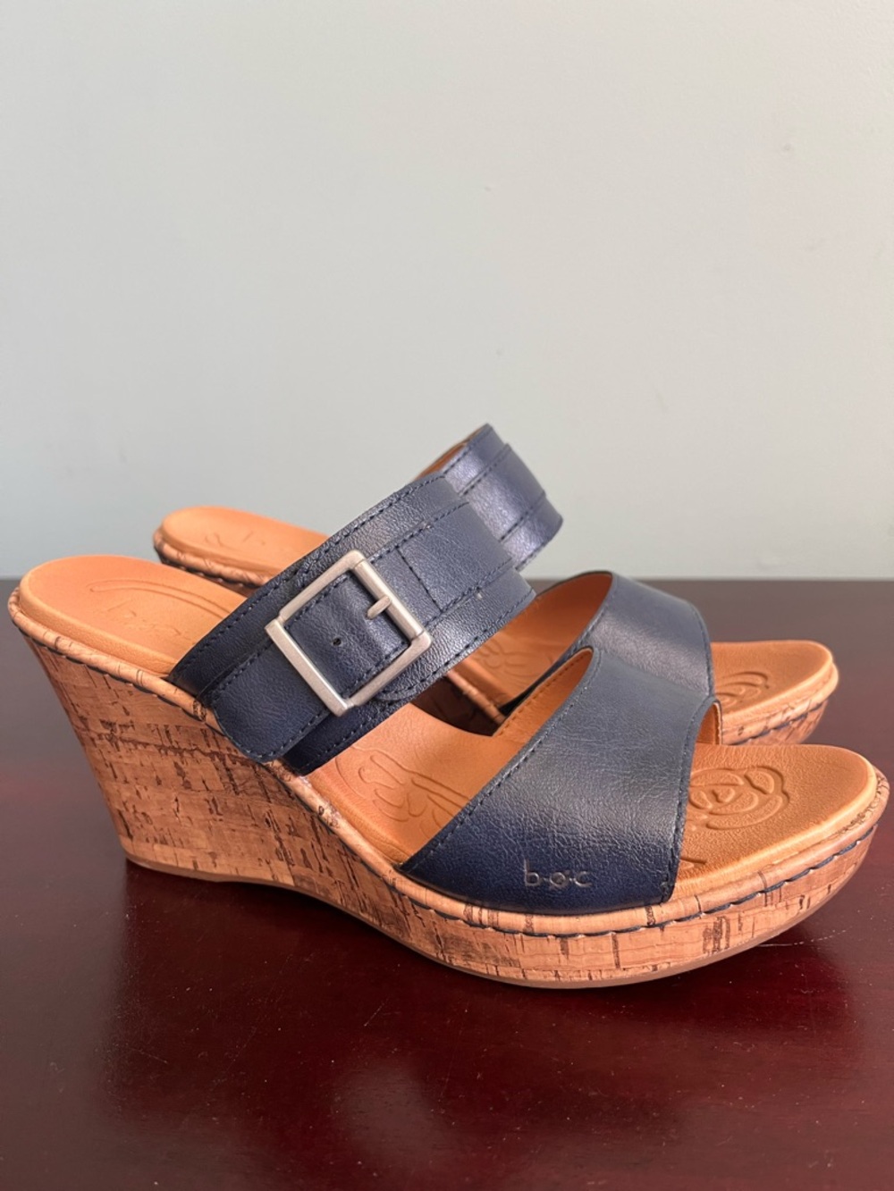 boc Navy Blue Two-Band Wedge Slide with Buckle, worn once - Picture 3 of 3